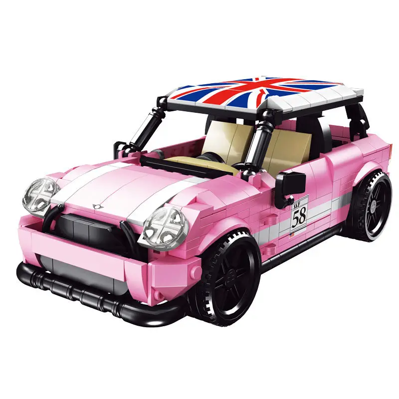 

City Technology Pink MINI Cooper Sports Car Building Blocks Speed Champions speeding racing Blocks Toys Birthday Gift