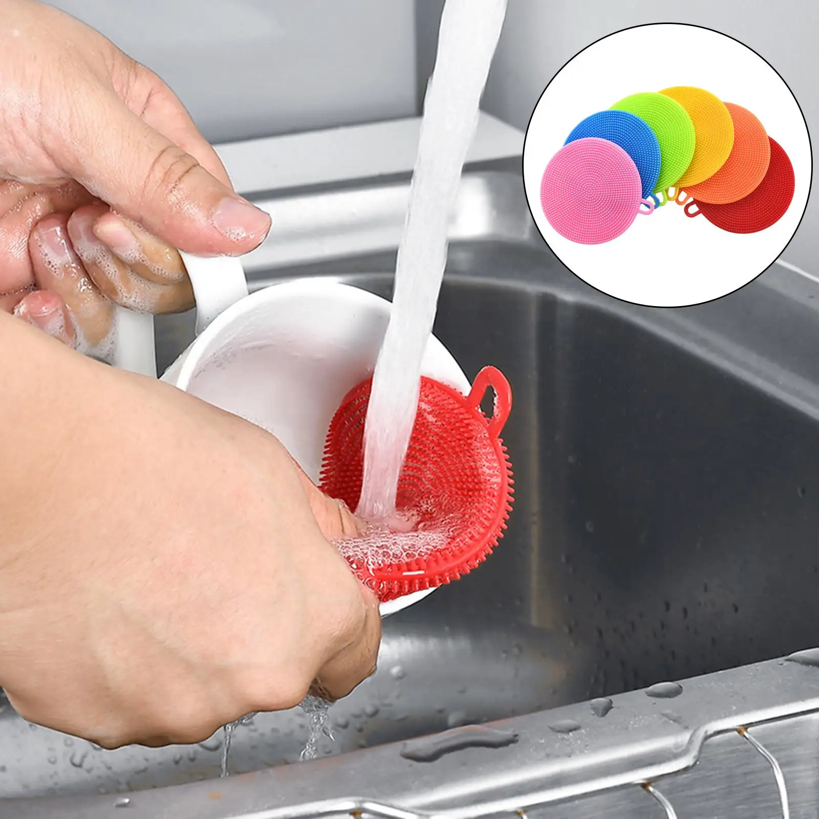

6 Pieces Dishwashing Brush Multicolor Scouring Pads Supply for Dishes Fruits