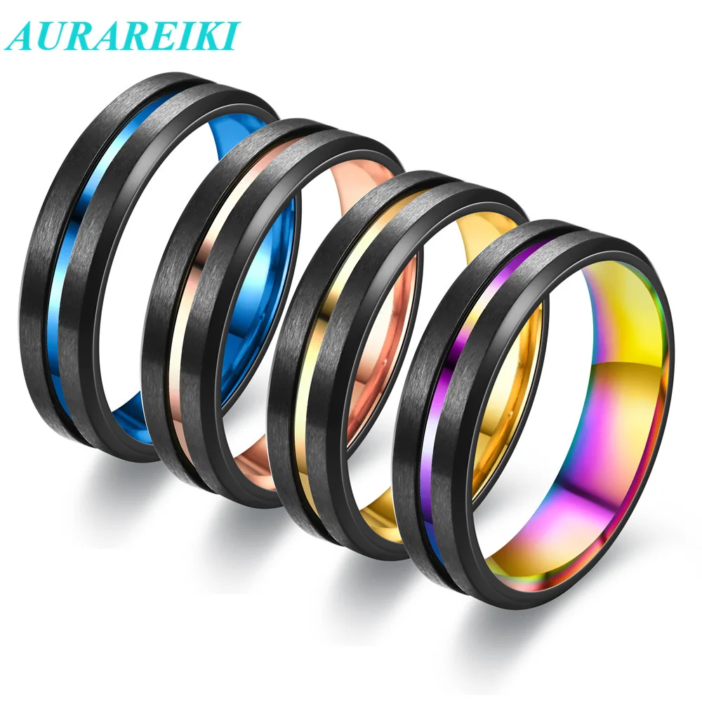 Модные мужские кольца 6 мм из нержавеющей стали красочные граненые края обручальное черное кольцо мужское ювелирное изделие на годовщину