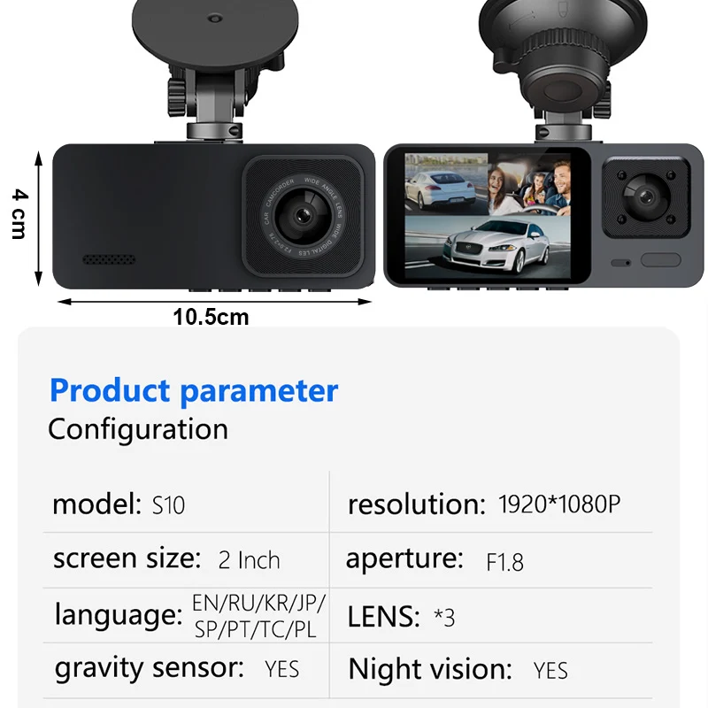 3 Cameras Lens 2.0 Inch Car DVR  Dash Cam HD 1080P Dash Camera Dual Lens Video Recorder Black Box Dashcam Mirror For Tax Uber images - 6