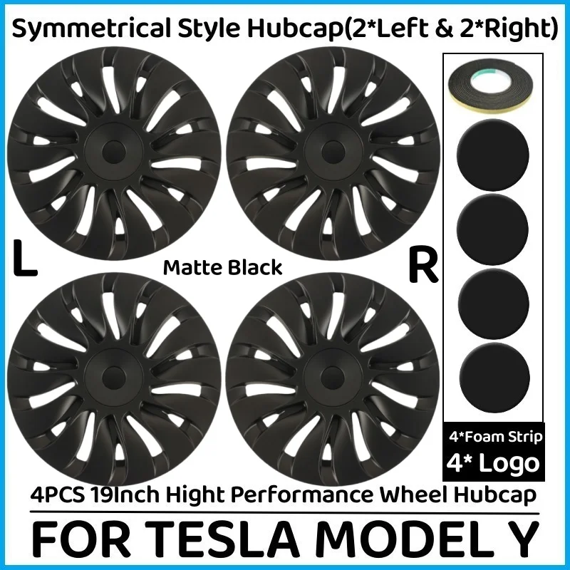 

4 шт. колпаки для колес 19 дюймов, сменные колпаки для ступиц автомобильных колес, полная крышка обода для Tesla Model Y 2024, аксессуары