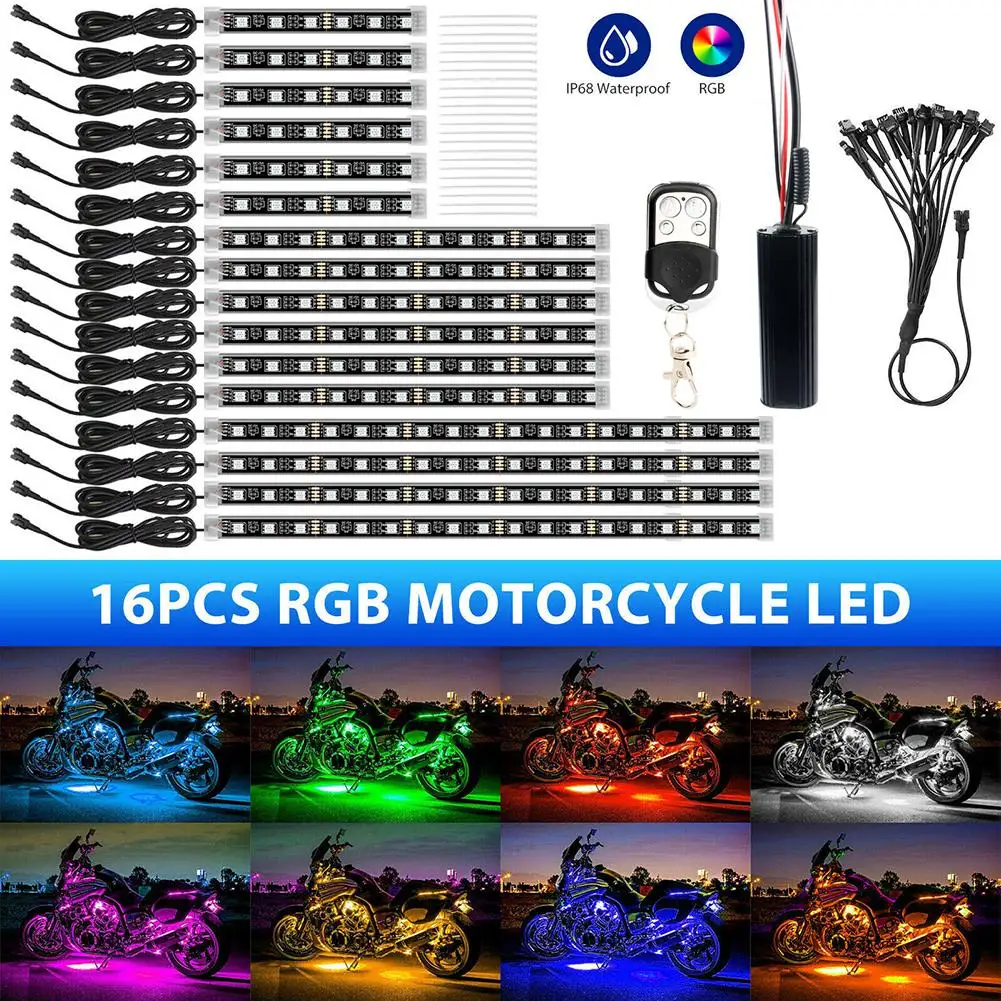 

16 in 1 Automotive Interior Decorative Lights LED Off-Road Car Foot Light Motorcycle RGB Atmosphere Lamp Strip Remote Control