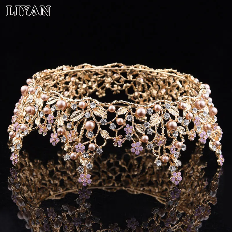 

LIYAN Banquet Tiaras Prom Pageant Party Wedding Crown Hair Jewelry Flower Circle Royal Queen King Crowns Bride Diadem Headdress