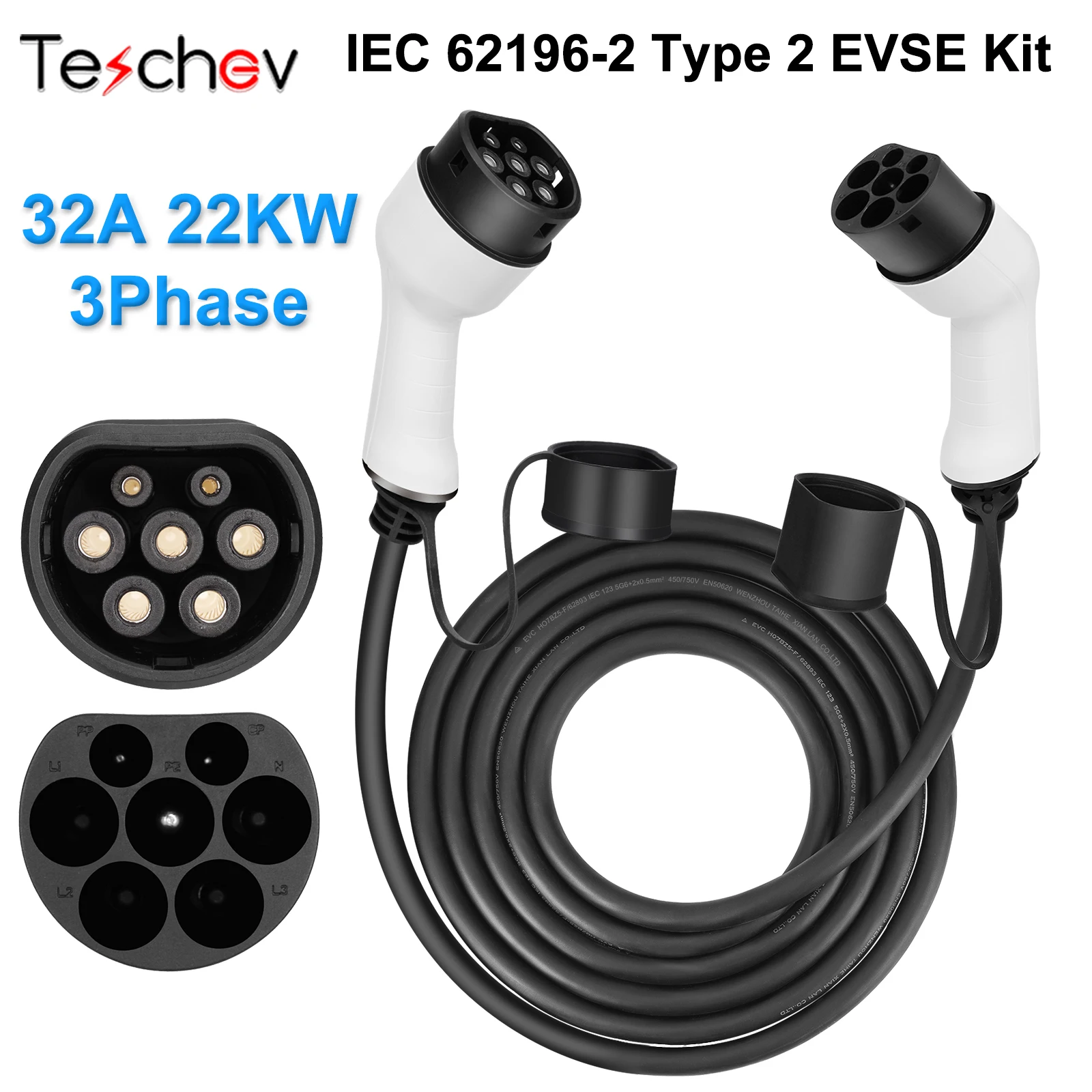 

Зарядная Станция для электромобилей, 32 А, 3 фазы, 22 кВт, кабель IEC62196-2 типа 2, зарядный кабель для электромобиля