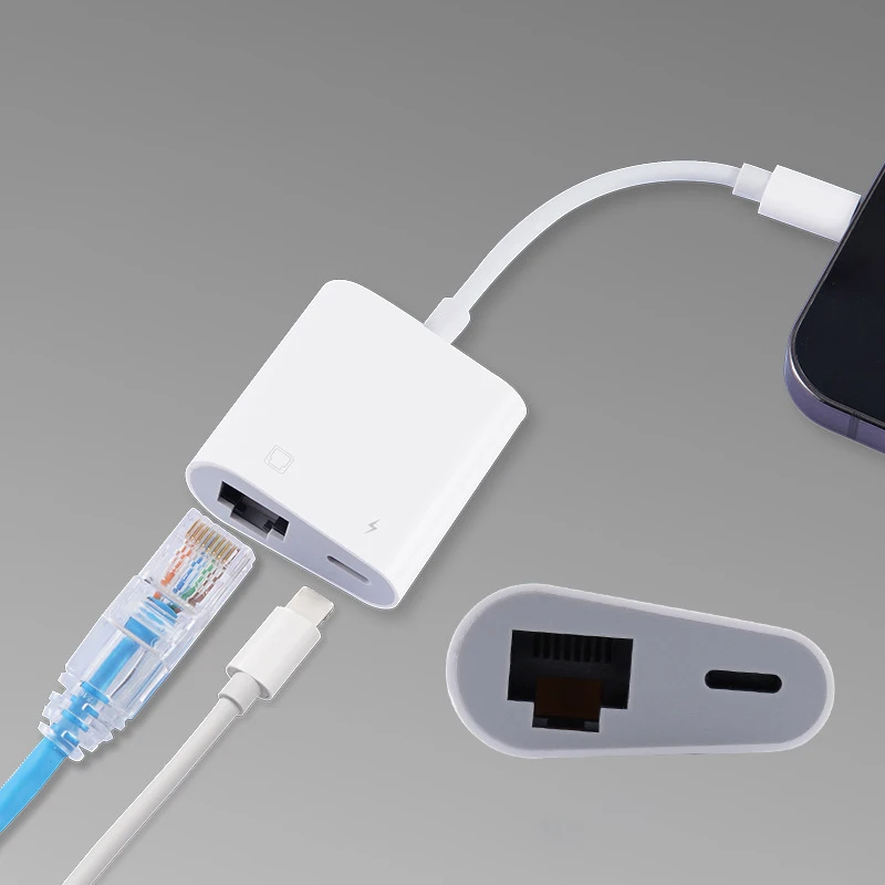 Адаптер Lightning/RJ45 2 в 1 сетевой адаптер Ethernet LAN с портом зарядки, совместимый с IPhone/iPad/iPod Plug and Play