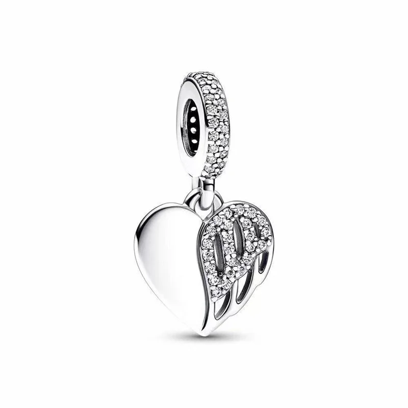 

Fit Pandora Silver Color Crystal Pendant Heart & Angel Dangle Charm For Jewelry Making Women Bracelet Accessories Girls Bangles