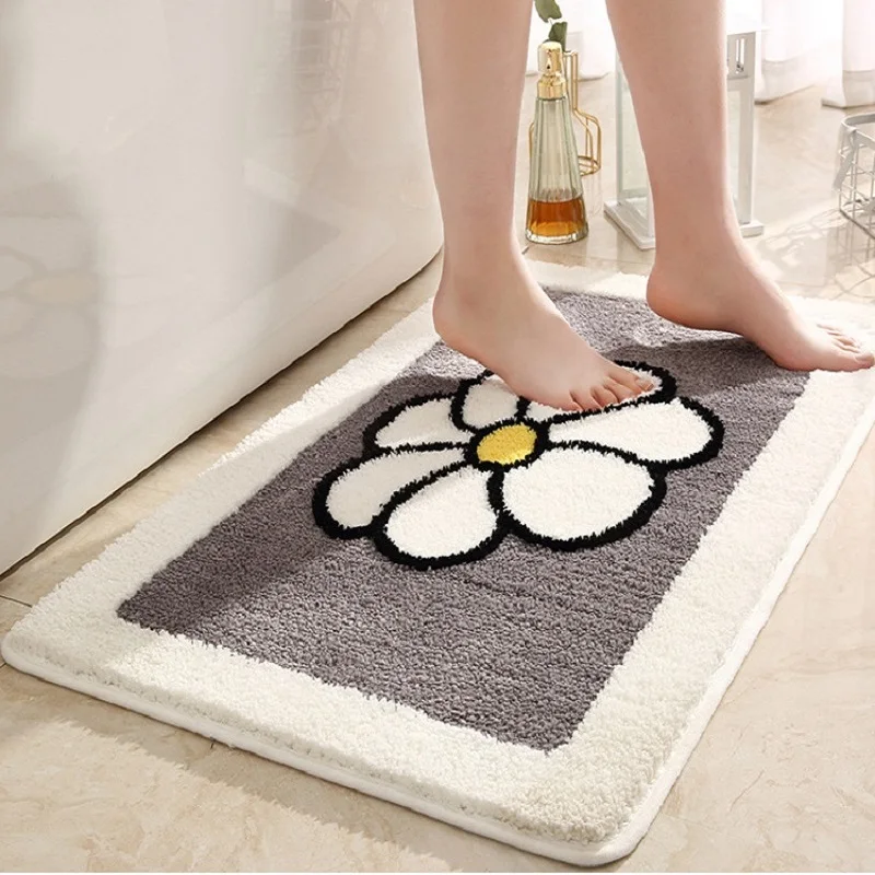 

Inyahome Luxury Plush Comfortable Carpet for Bath Room Beautiful Flower Design Perfect Decoration Small Plush Non Slip Carpet