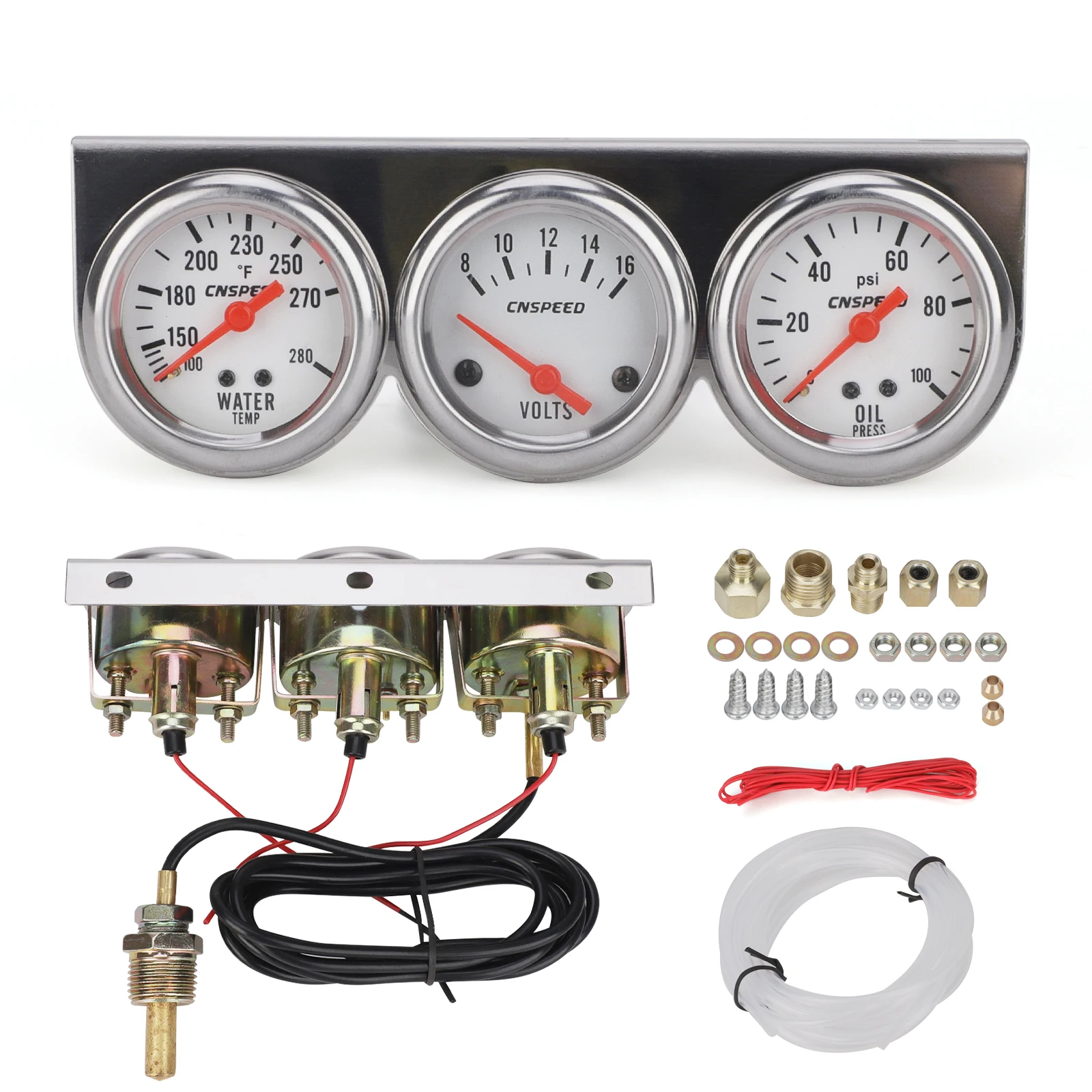 

universal 2" 52mm Triple Gauge set Oil Pressure gauge Volt meter water temp Mechanical 12V 3in1 Chrome Panel YC101373
