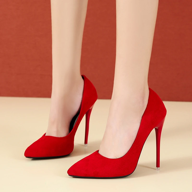 

Women's High Heels Fashion Singles Fall 2022 Suede Sexy Versatile Pointed Toe Office Shoes Black Zapatillas Mujer Plus Size