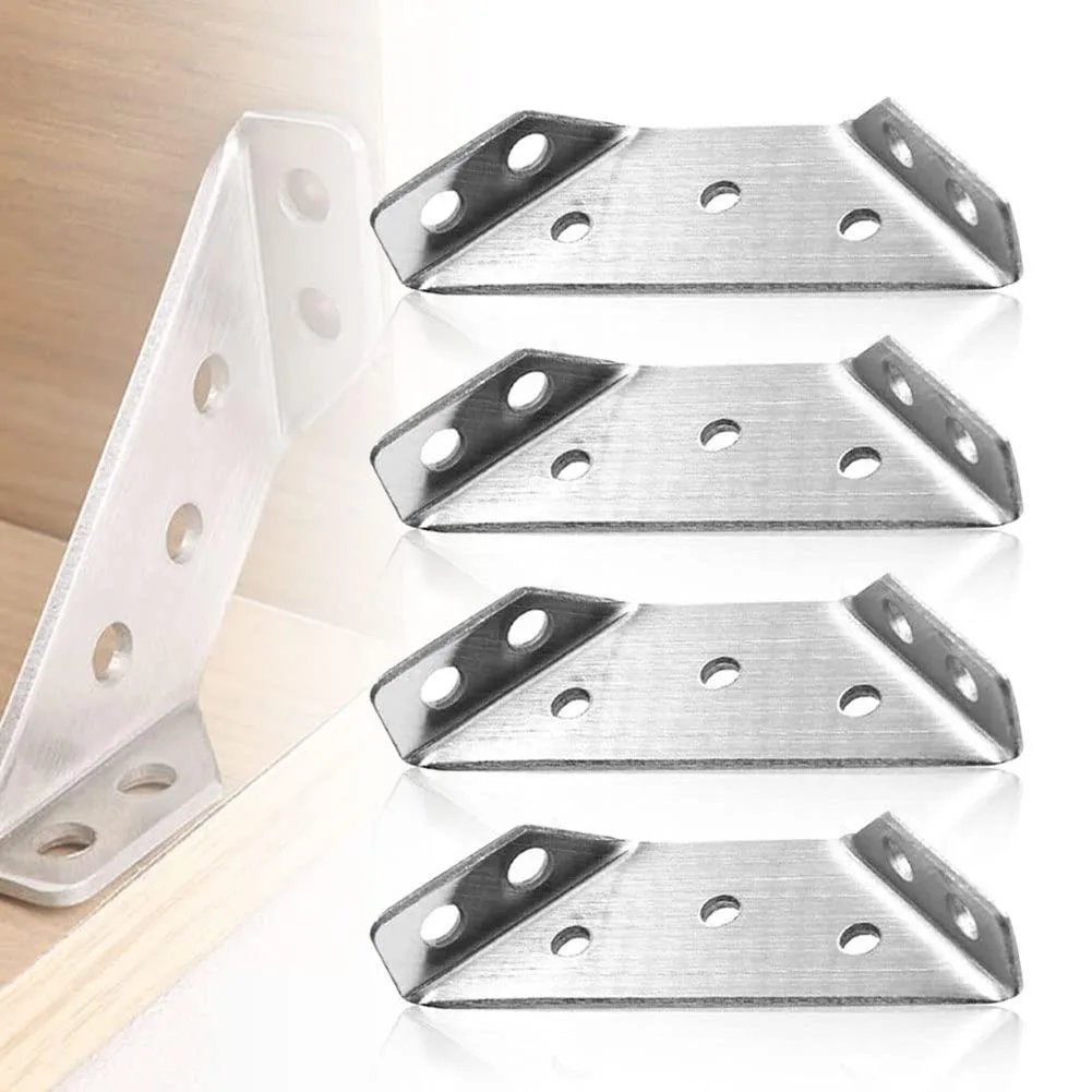 4pcs 90 Degrees Universal Furniture Corner Connector Stainless Steel Triangle Support With Screws For Bookshelves Doors Hardware