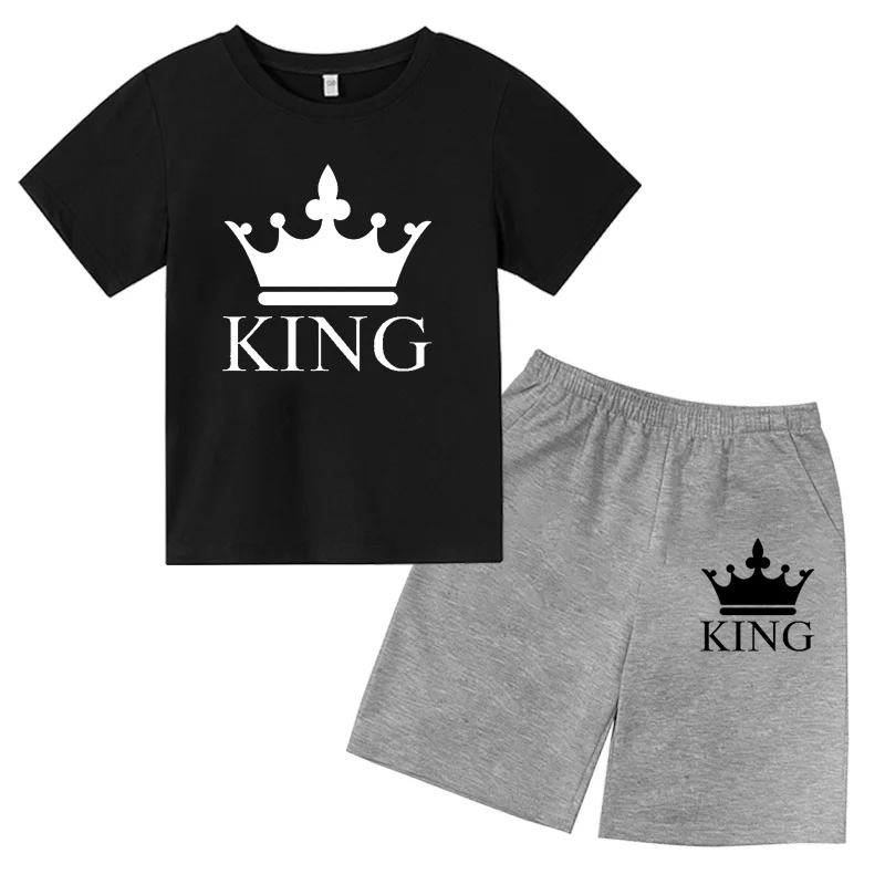 

2 шт., Детская футболка с коротким рукавом и шорты с принтом