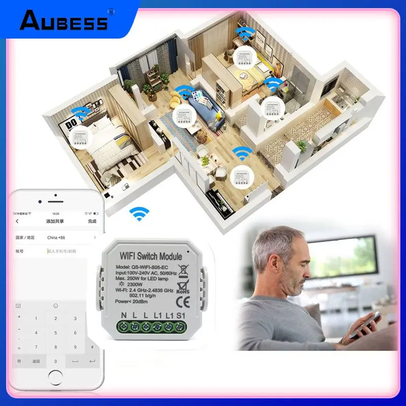 

Модуль переключателя измерителя мощности Wi-Fi с управлением через приложение