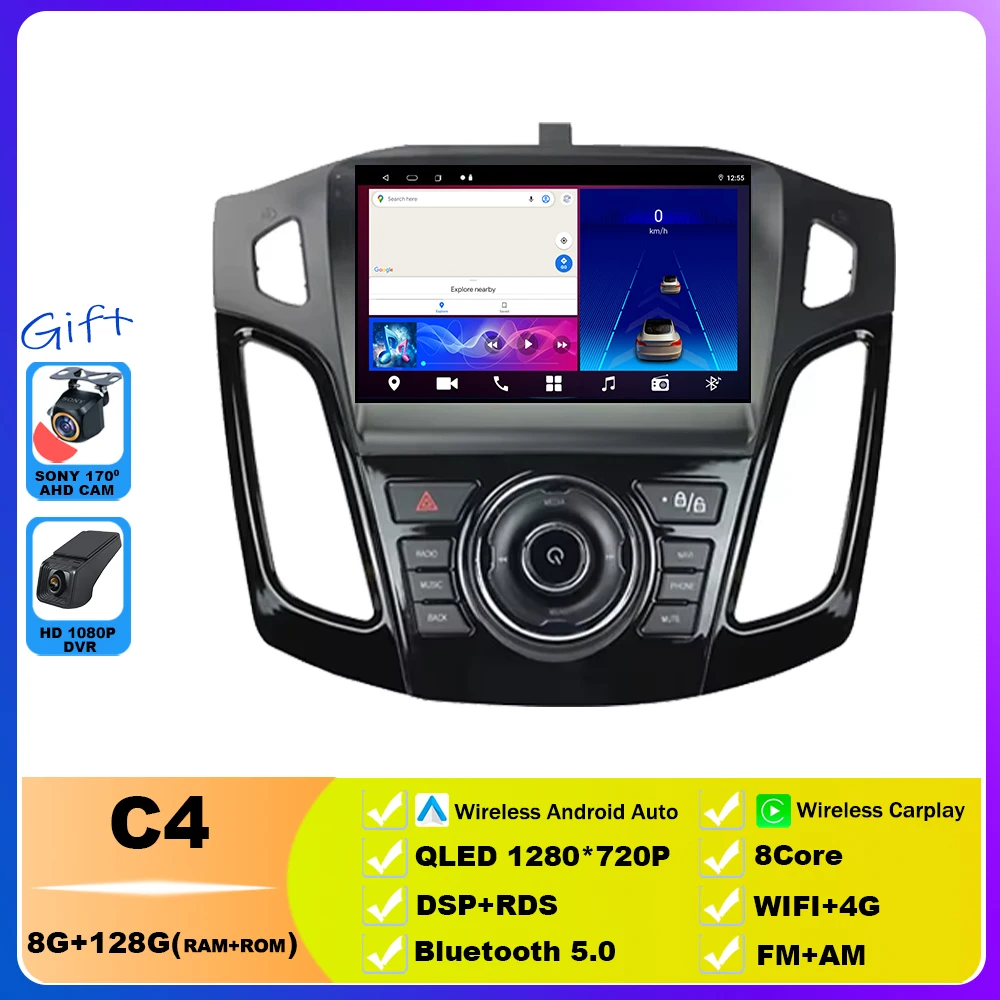 

Android 14 для Ford Focus 3 2011-2019 автомобильное радио, мультимедийный видеоплеер, навигация GPS, встроенный беспроводной Carplay 4G BT WIFI QLED