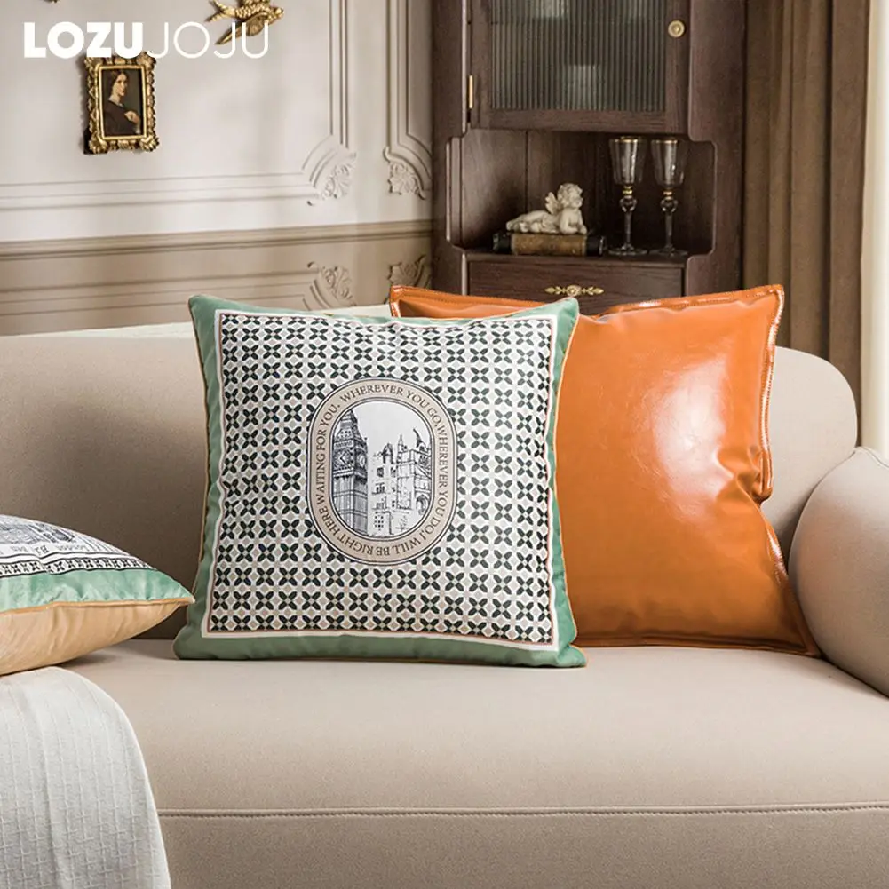 LOZUJOJU Light Brown PU Leather Pillowcase Autumn Decoration for Home Cushion Cover Sofa Pilowcase Cover 45x45cm 1PC