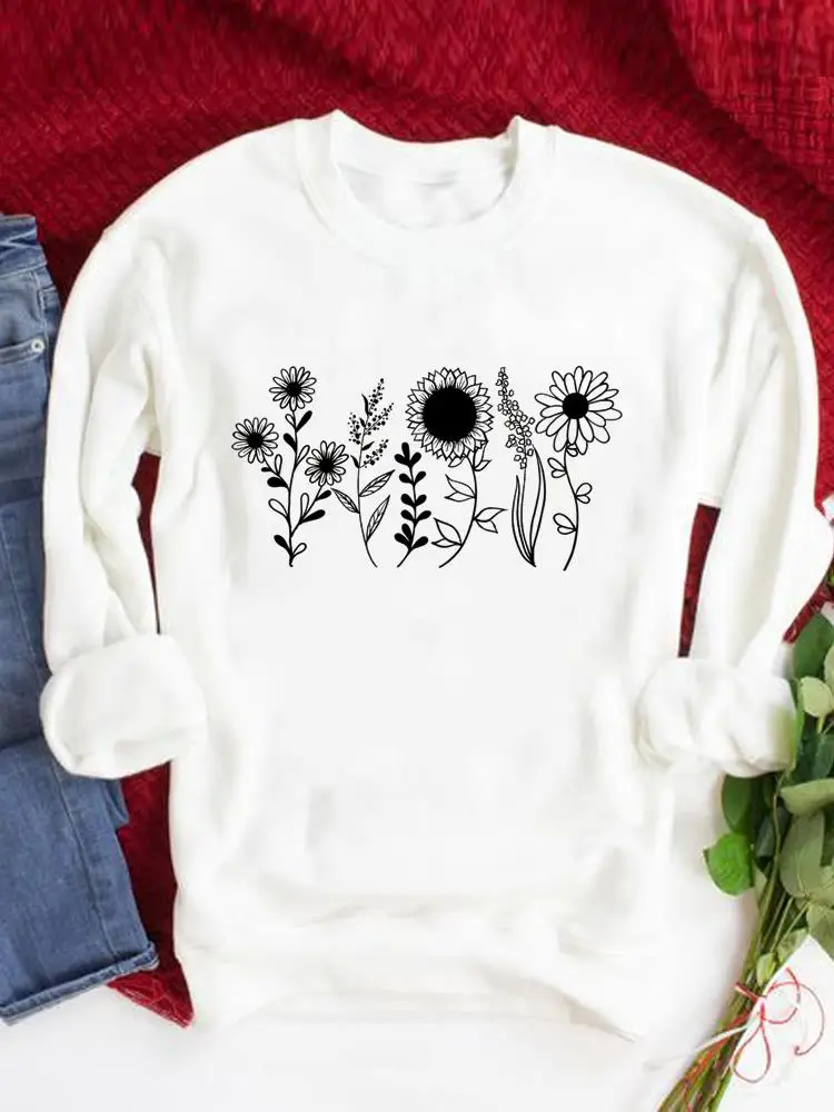 

Plant Flower Style Cute 90s Women Autumn Spring Clothes Print Pullovers O-neck Fashion Clothing Casual Graphic Sweatshirts