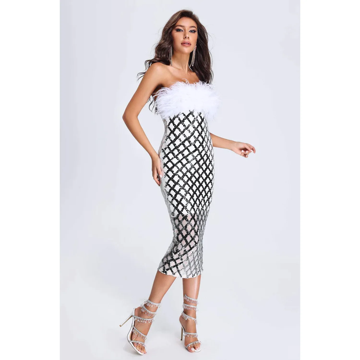 

Zoctuo, золотистые платья с открытыми плечами для встречи выпускников, сексуальные платья без бретелек с перьями, вечернее платье с разрезом, женское блестящее Клубное платье для вечеринки