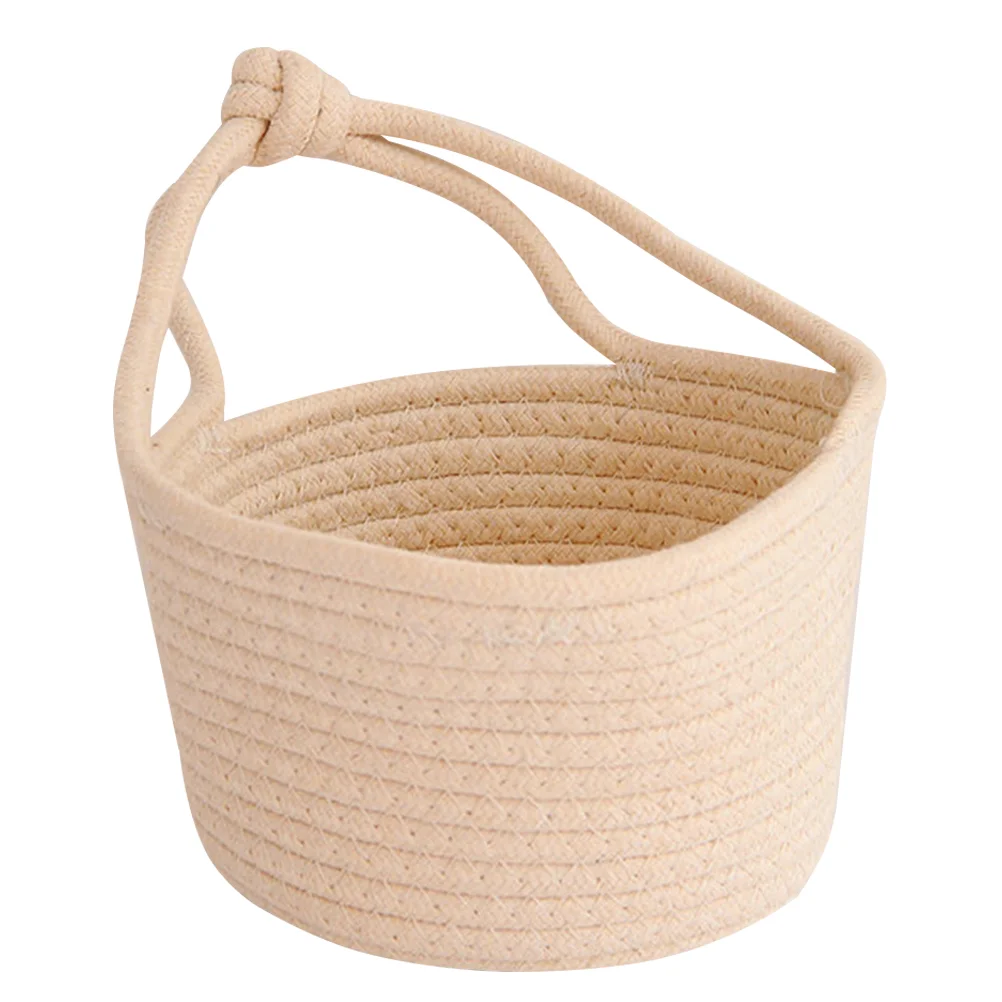 

Basket Hanging Storage Wall Baskets Woven Rope Cotton Organizer Round Bins Stuff Sundries Container Organizing Stair Weaved Toy