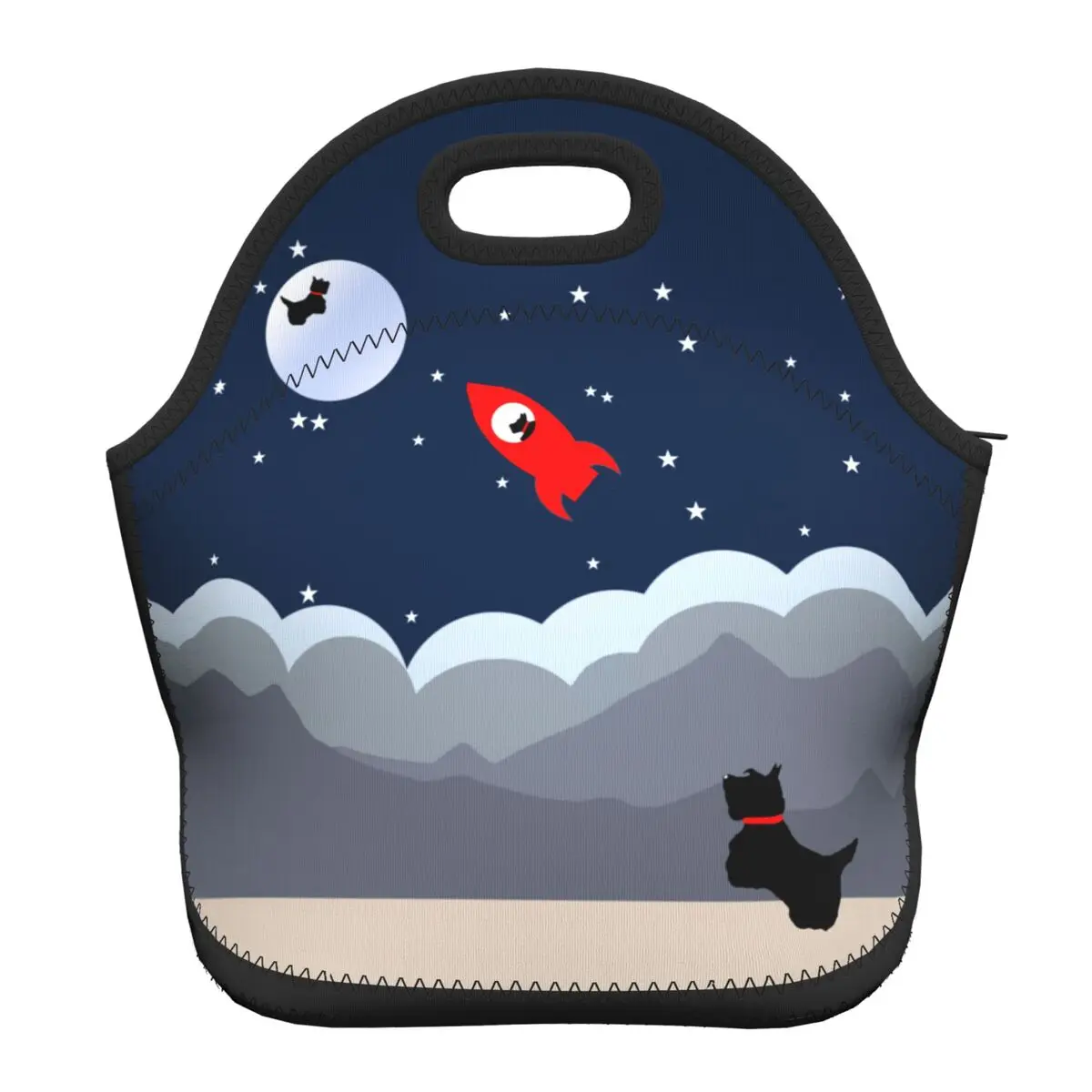

Cartoon Scottie Dog Portable Neoprene Lunch Box for Women Scottish Terrier Cooler Thermal Food Insulated Lunch Bag Kids School
