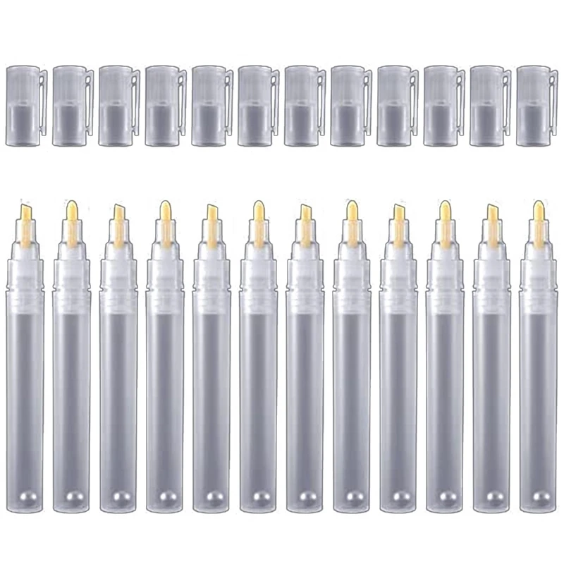 12Pack 6/3 Mm Empty Fillable Blank Paint Touch Up Pen Markers Round Tilted Head Paint Marker Pens For Art Painting Kit