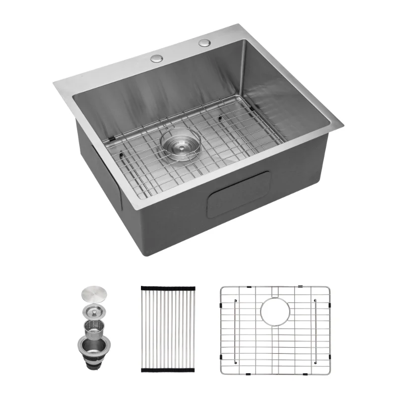 

Rop-in Kitchen Sink - 25"x22" Inch 16 Gauge Stainless Steel Topmount Kitchen Sink with 10" Deep Single Bowl\