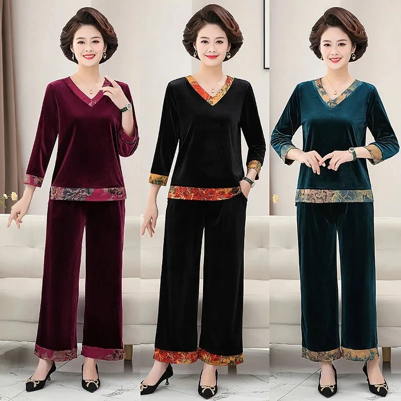 

Middle-aged Women's Sportswear Sets 2022 New Gold velvet Casual Two Piece Sets Tracksuits Mother Clothing Plus size Sports Suits