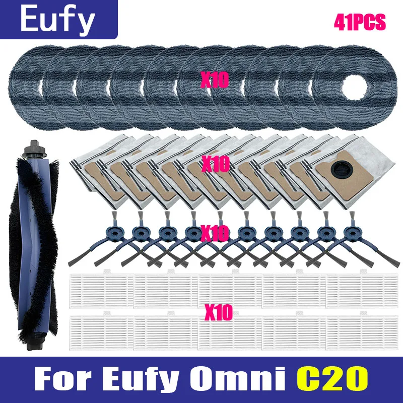 Совместимость с роботом-пылесосом Eufy Omni C20, аксессуары для пыли, мешок для пыли, фильтр Hepa, роликовая боковая щетка, тканевые запасные части для швабры