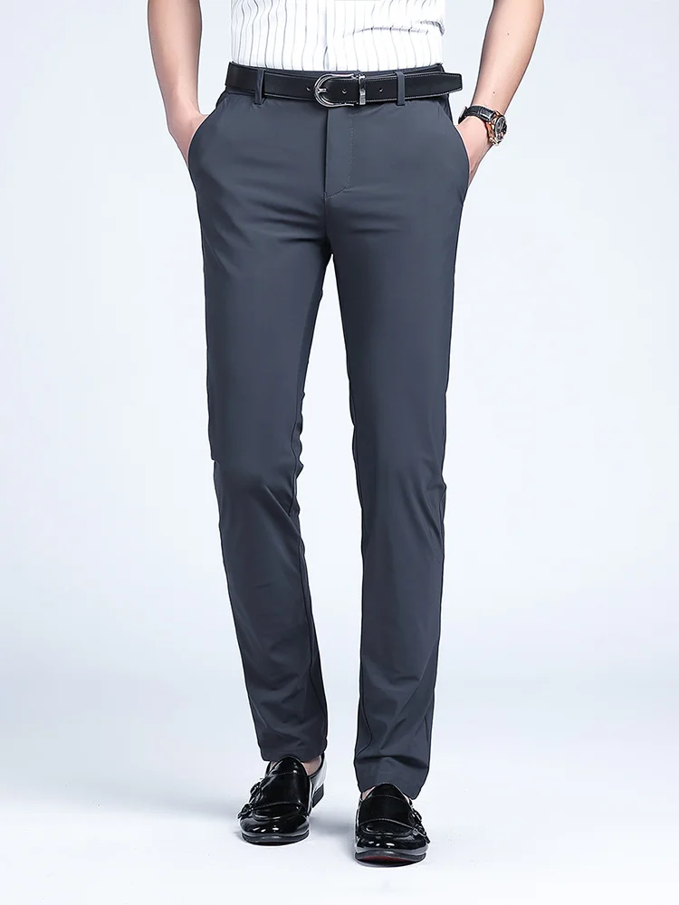 

Летние легкие мужские брюки, деловой стиль, дышащие охлаждающие Стрейчевые нейлоновые Прямые повседневные длинные брюки для офиса