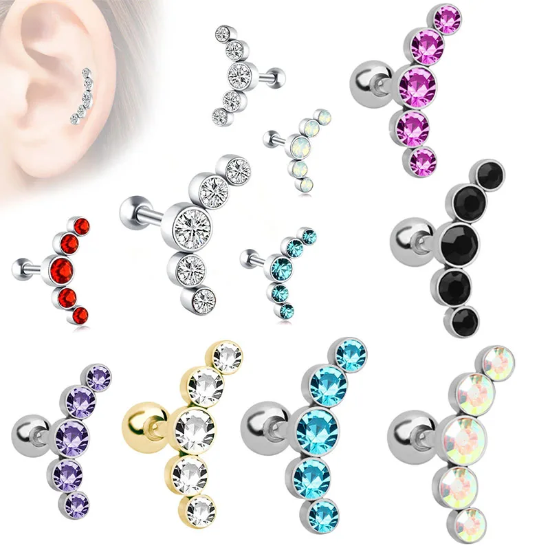 

1PCS Crystal Cartilage Piercing Helix Earring Stud Barbell Stainless Steel Tragus Stud Earrings Cluster Daith Jewelry for Women