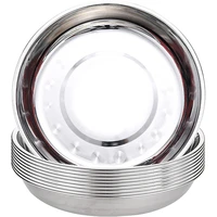 10 pcs stainless steel round plates9 inch dinner plate camping plates dishes for home canteen outdoor picnic hiking