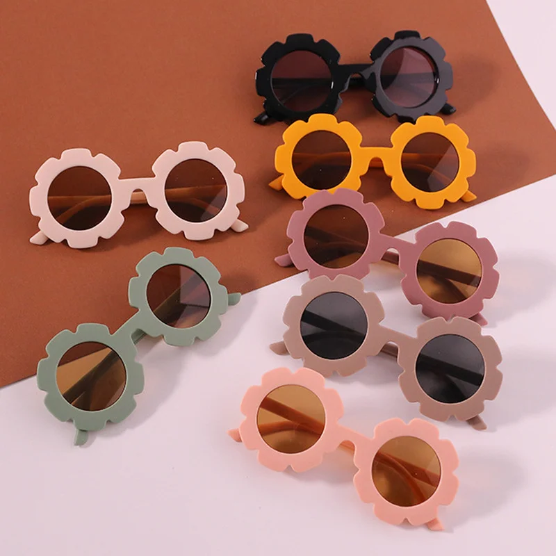 Cute Sun Flower Round Kids Sunglasses UV400 for Boy Girls Toddler Lovely Baby Sun Glasses Children Dark Glasses