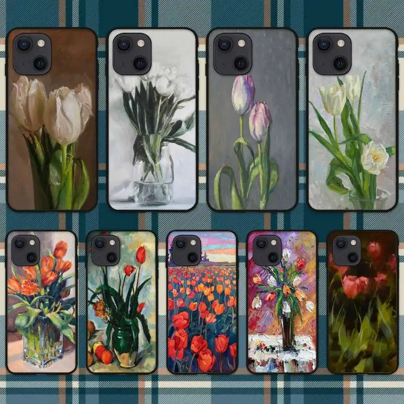 

Чехол для телефона с рисунком тюльпана маслом для iPhone 11 12 Mini 13 14 Pro XS Max X 8 7 6s Plus 5 SE XR