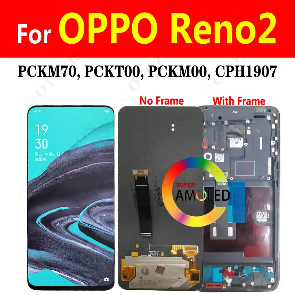 ЖК-дисплей для OPPO Reno 2 Reno2, ЖК-дисплей с рамкой PCKM70 PCKT00 PCKM00 cph1904, сменный сенсорный экран с цифровым преобразователем в сборе