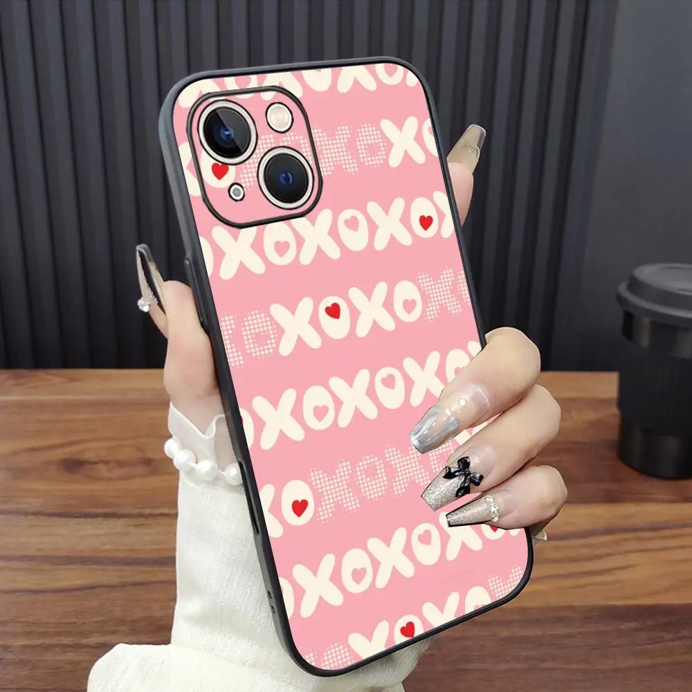 Фото Модный чехол Xoxo Pink Girl Ins для iPhone 17, 16, 15, 14, 13, 12 Plus, Mini, Pro, Max – Мягкий черный противоударный чехол №2