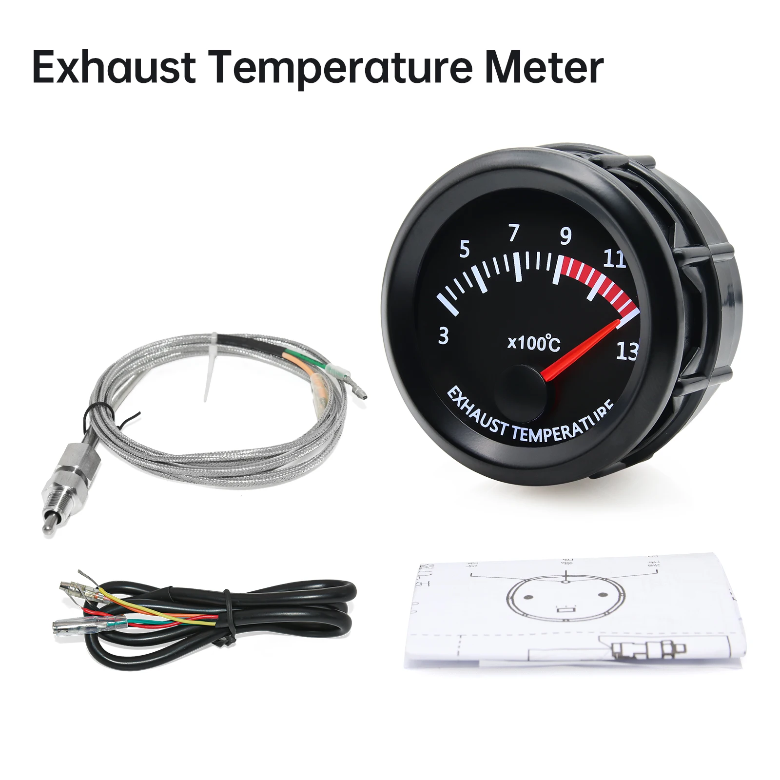 

52mm 2 Inch 12V Universal Mechanical Exhaust temp Gauge (3-13 x100 Celsius) Vehicle Instrument Custom Car Racing Instrument