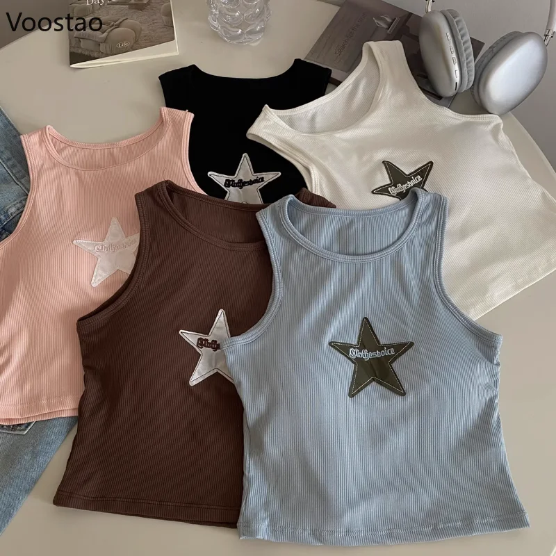 

Y2k Aesthetics Star Tank Tops 2023 Summer Grunge Letter Embroidery Camis Sports Vest Casual Vintage Harajuku E-girls Sexy Tanks