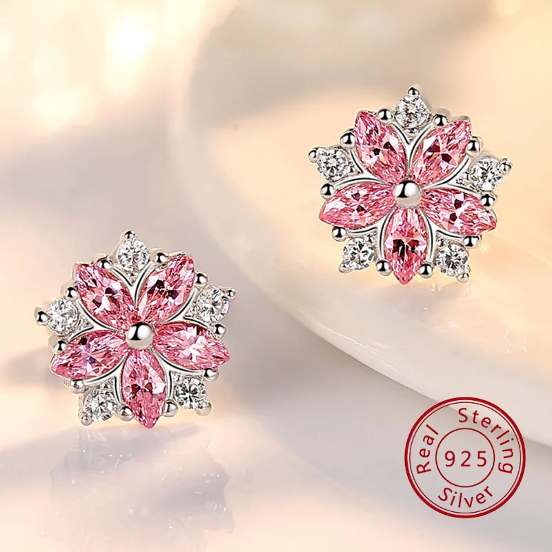 

Модные серьги-гвоздики в виде цветка сакуры из серебра с твердой искусственной кожей, серьги в форме конского глаза с цирконом и бриллианто...