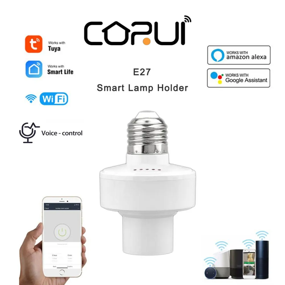 

CORUI Tuya E27/E26 WIFI Smart Bulb Adapter AC 65-265V Lamp Holder Nozzle Smart Life Works with Alexa Google Home