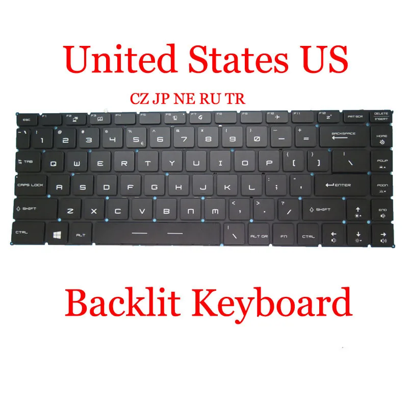 Клавиатура с подсветкой US RU для MSI GF63 8RC 8RD тонкая 8S 8SC 8RCS 9SC 9sr 9SCX 9RC 10UC 10UD 10SC 10SCX 11UC 11UD