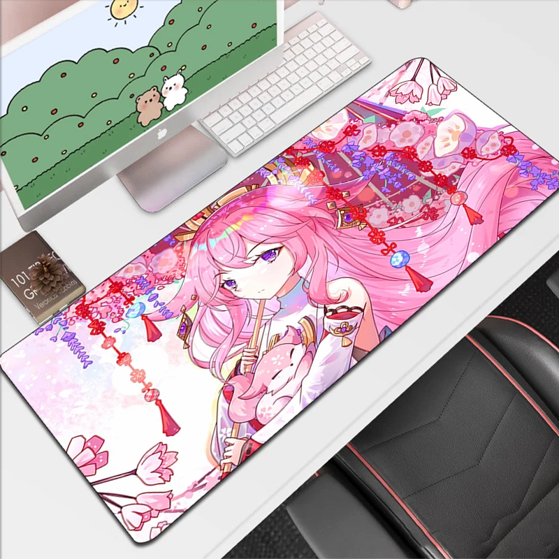 

Yae Miko Desk Mats Xxl Mouse Pad Speed Impact Mousepad Animes Keyboard Gaming Computer and Office Long Extended Large Xl