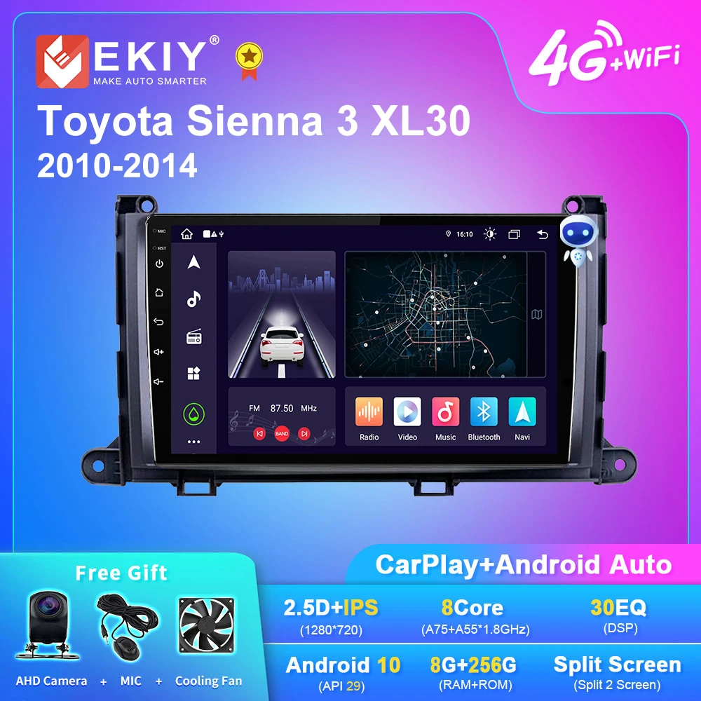 

EKIY X7 Android 10.0 Car Radio For Toyota Sienna 3 XL30 2010-2014 Multimedia Video Player Navigation GPS No 2din Carplay DVD HU