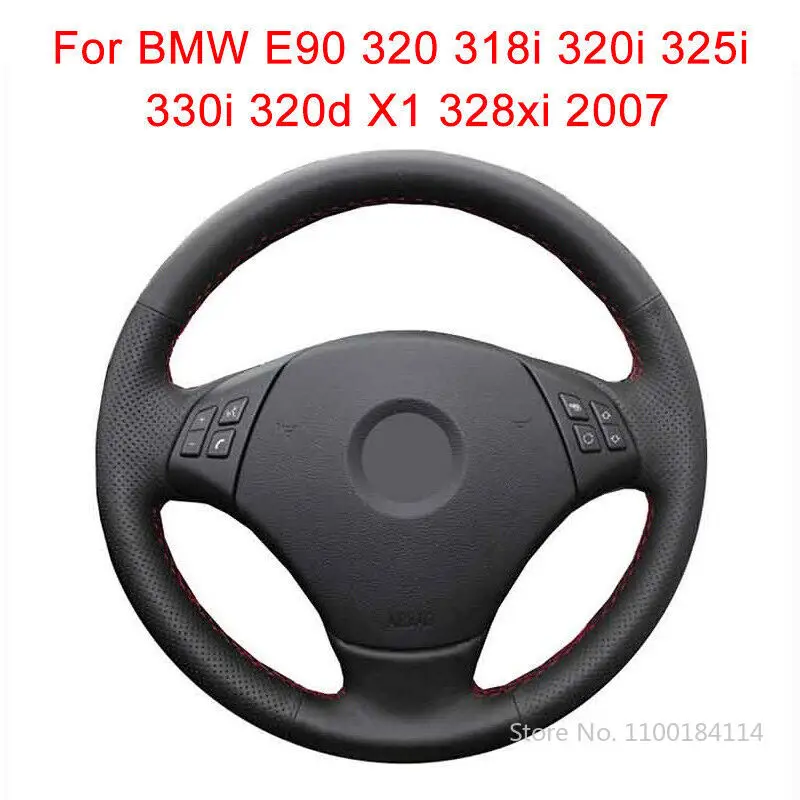 

Hand-stitched Black Faux Leather Car Steering Wheel Cover For BMW E90 320 318i
