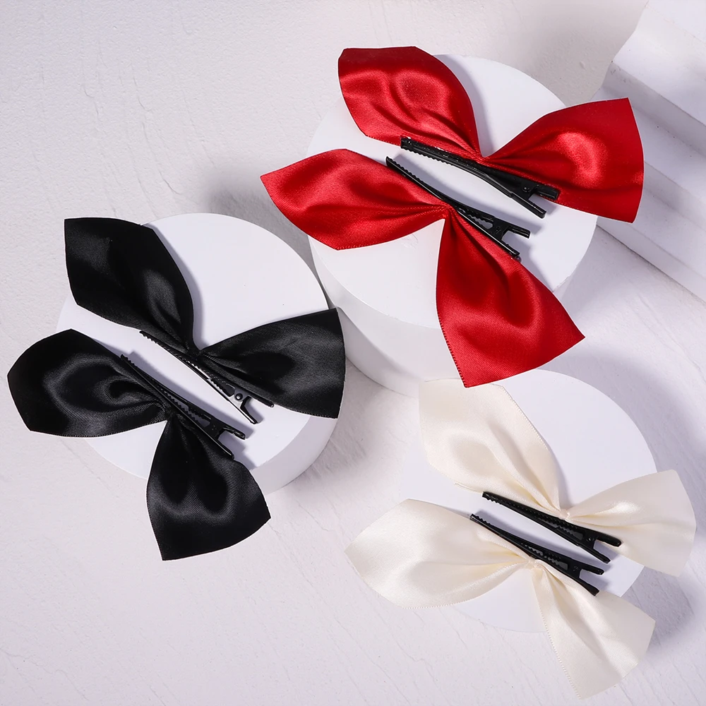 

Заколка для волос однотонная с атласным бантом, 2 шт./компл.