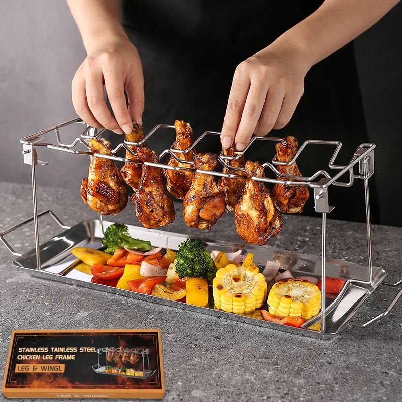 

BBQ Beef Chicken Wing Leg Grill Barbecue Cooking Rack Non-Stick Stainless Steel Barbecue Drumstick Oven Roaster Stand