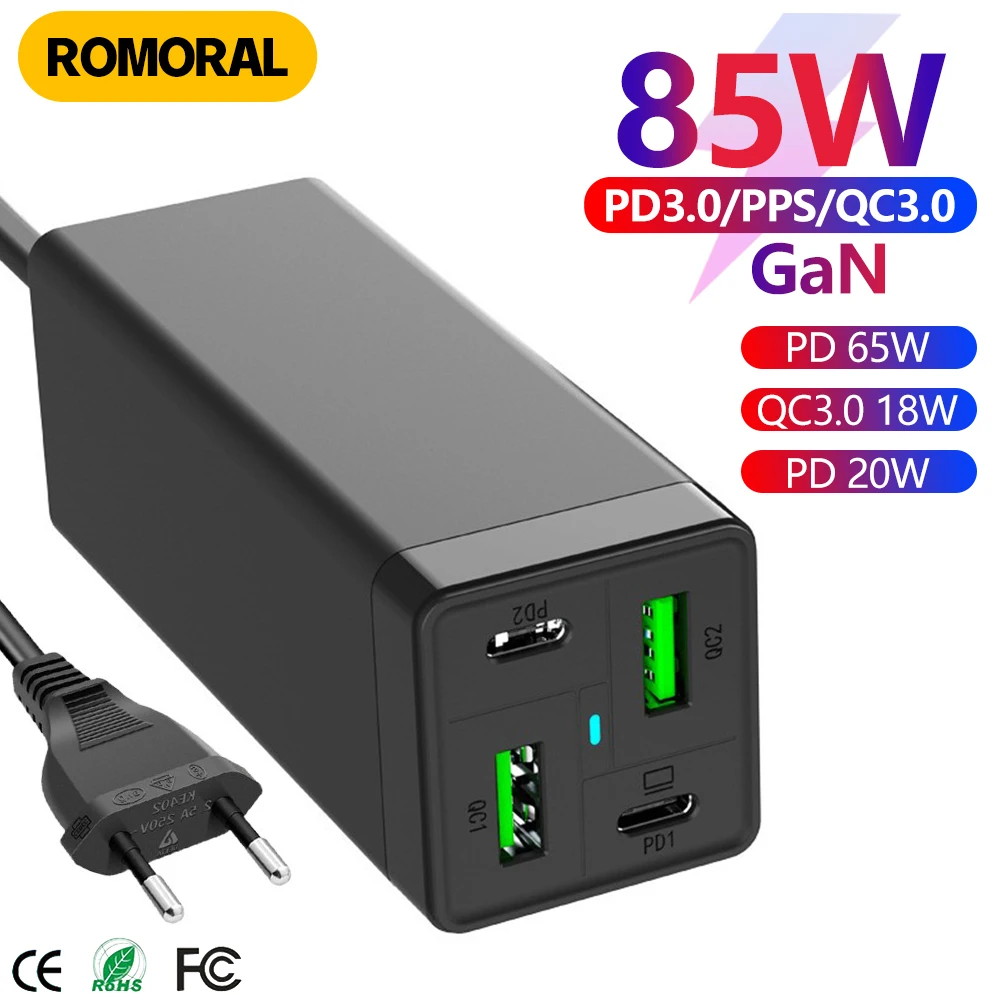 

85W GaN 4-Pro Desktop Charger Power Strip Charging Station Fast Charger For MacBook Pro iPhone 12 Samsung HP Dell Xiaomi Laptop
