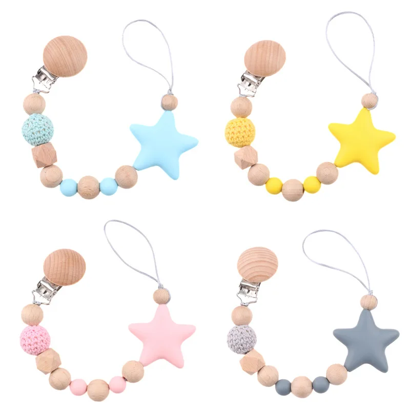 

Baby Personalized Pacifier Clip Chain Gifts Holder Clips Teethers Toys Anti-lost Beech Wooden Soother Babies Accessories