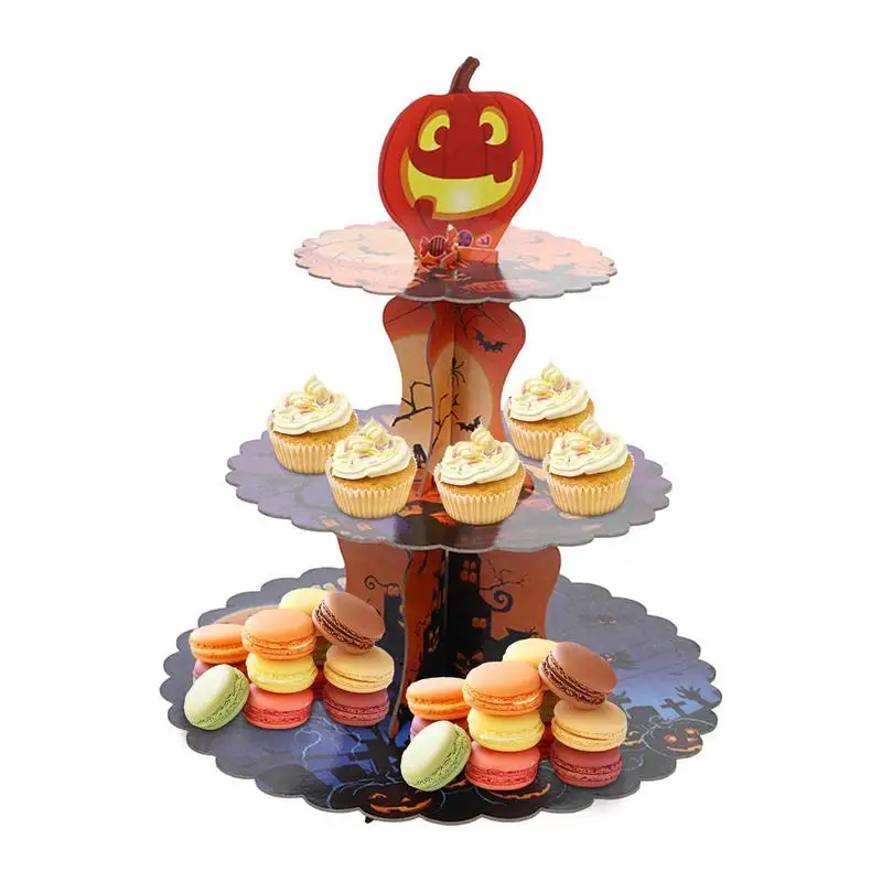 

Подставка для демонстрации тыквы на Хэллоуин башня из кексов 3 уровня, тематический поднос для сервировки еды на Хэллоуин, чашки для тортов, закусок, закусок