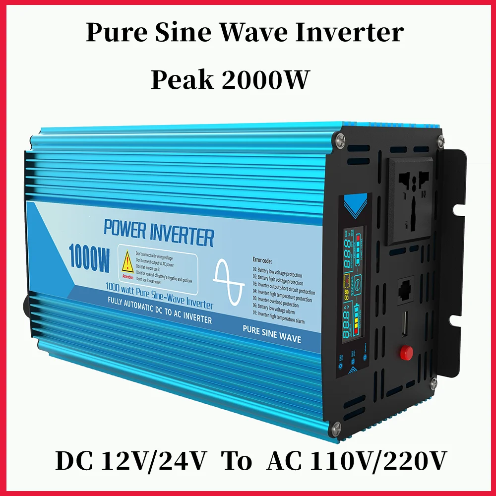 

Peak 2000W car power inverter full 1000W rated DC 12V/24 to AC 220V/110v 50-60Hz Home portable charge converter with LCD display