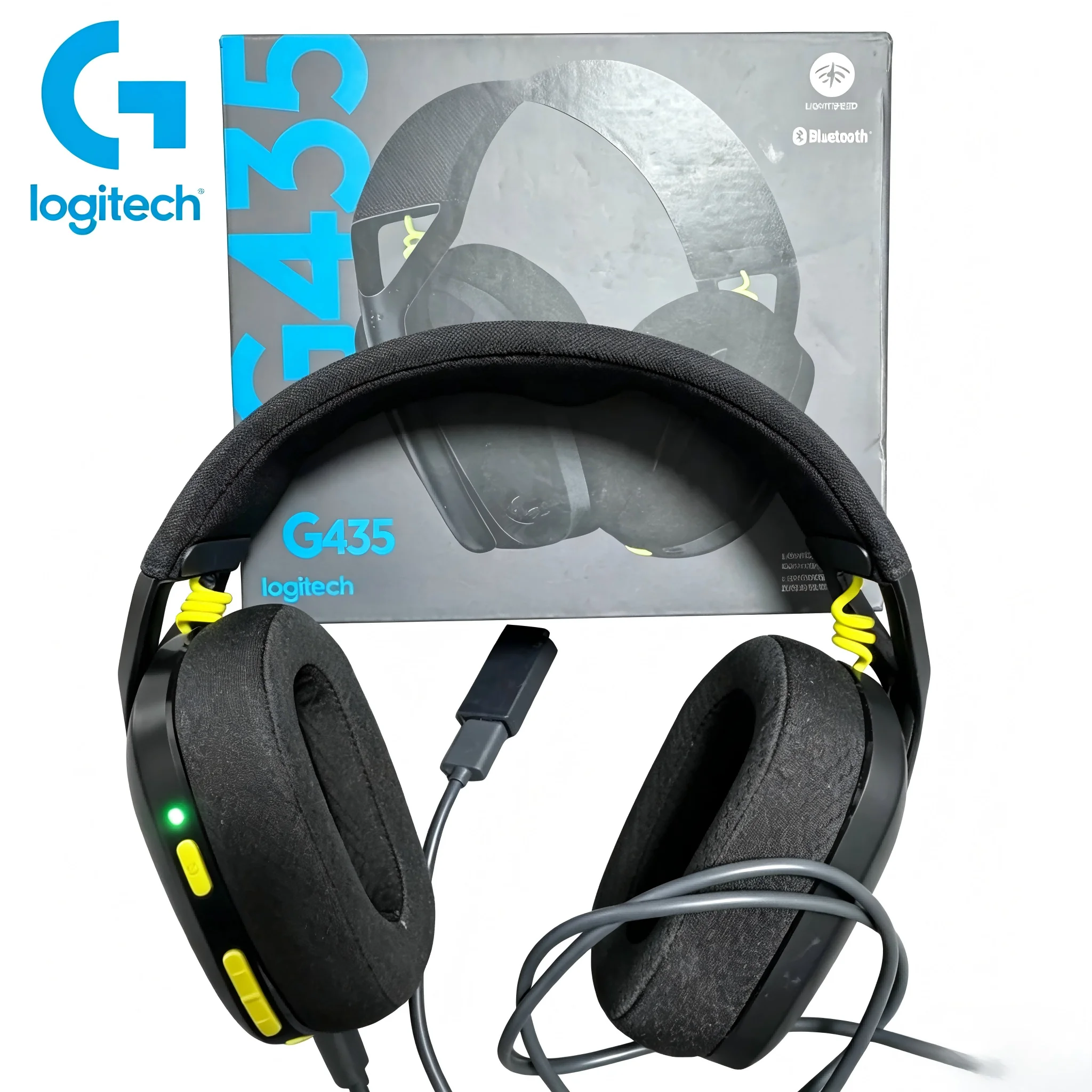 Фото Беспроводная гарнитура Logitech G435 с объемным звуком, совместимая с играми и музыкой, с микрофоном, беспроводные наушники, игровая гарнитура №1