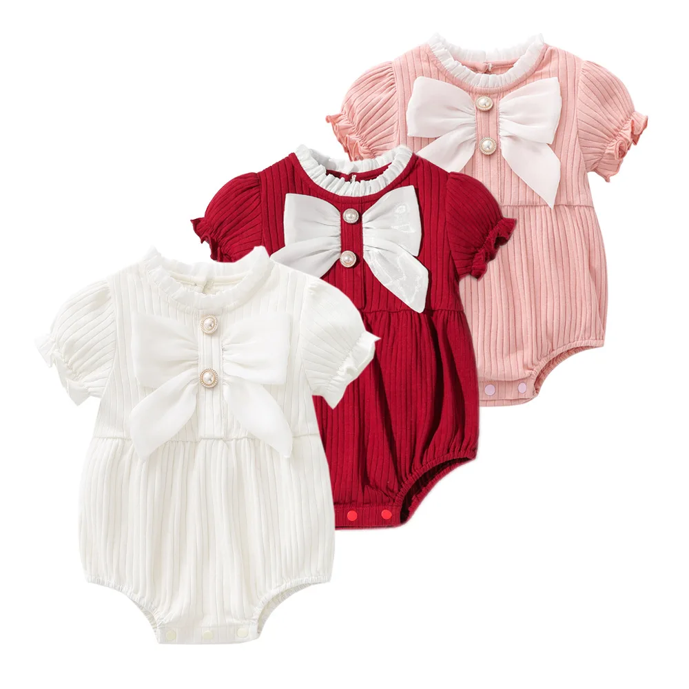 

0-24 Month Baby Wrapping Clothes Cotton Summer Short-sleeved Angel Bow Triangle Rompers Baby Onesie Jumpsuit Cute Romper