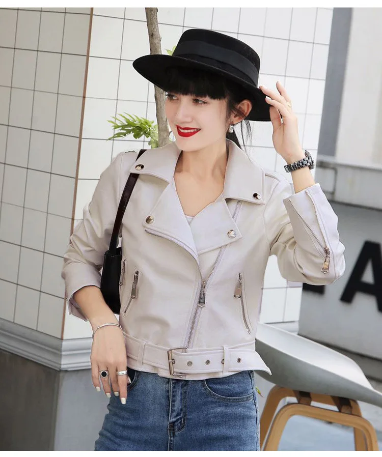 Autumn  Winter 2022, White Short Leather Coat, Women's Short PU Leather Jacket, Motorcycle Clothing ,motocycle  Zipper Clothes